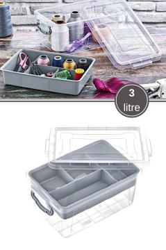 Bölmeli Kilitli Saklama Kutusu, Bujiteri Takı İlaç Dikiş İp Kırtasiye Oyuncak Organizer 3 Litre