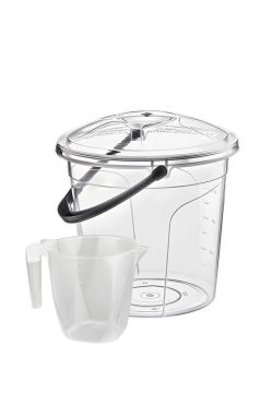 2’li Temizlik Kova Seti, Kapaklı Kulplu Plastik Su Kovası 5 litre + Maşrapa 1,5 litre Seti Şeffaf