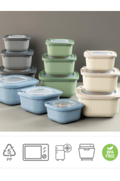Flora Mikrodalga Saklama Kabı 3’lü Set, Buzluk Buzdolabı Mikrodalga Uygun Kapaklı Set (600-1100-1800ml) Füme