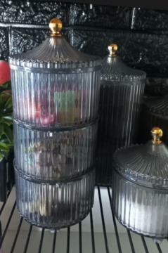 Flora 3 Katlı Drajelik, Akrilik Sunumluk Baharatlık Kurabiyelik Şekerlik Saklama Kabı (3x500ml)