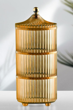 Flora 3 Katlı Drajelik, Akrilik Sunumluk Baharatlık Kurabiyelik Şekerlik Saklama Kabı (3x500ml) Sarı