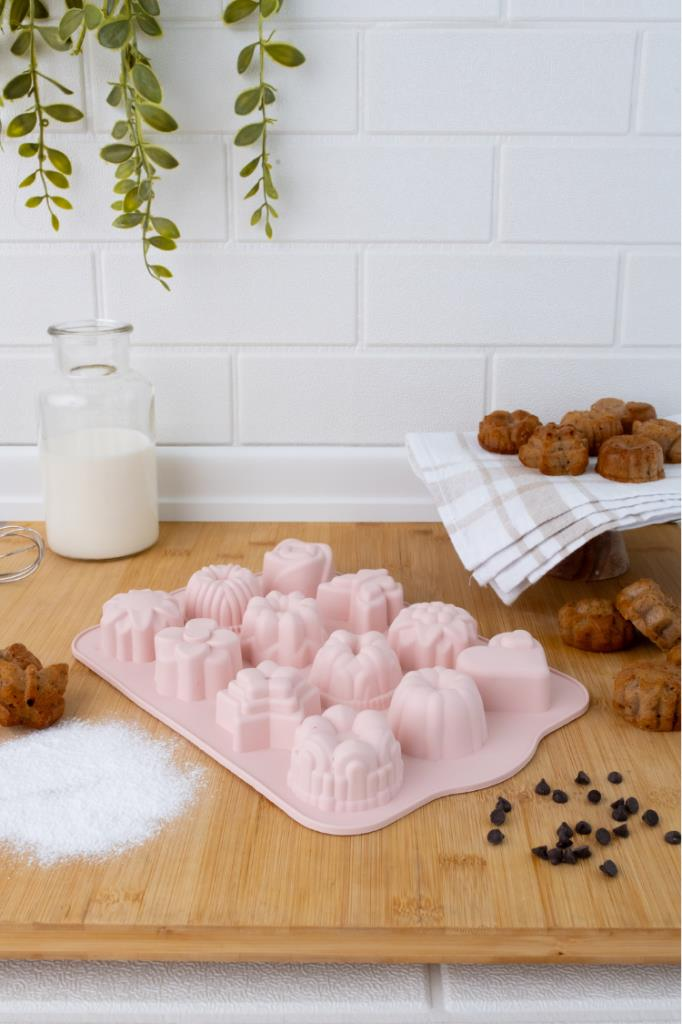SİLİCOLİFE 12'Lİ KARMA KEK KALIBI SOFT PEMBE