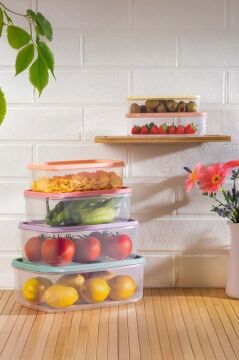 6’lı İç içe Geçen Kapaklı Saklama Kabı Seti, Buzdolabı Piknik Ofis Pratik Saklama Kutusu 6’lı Set