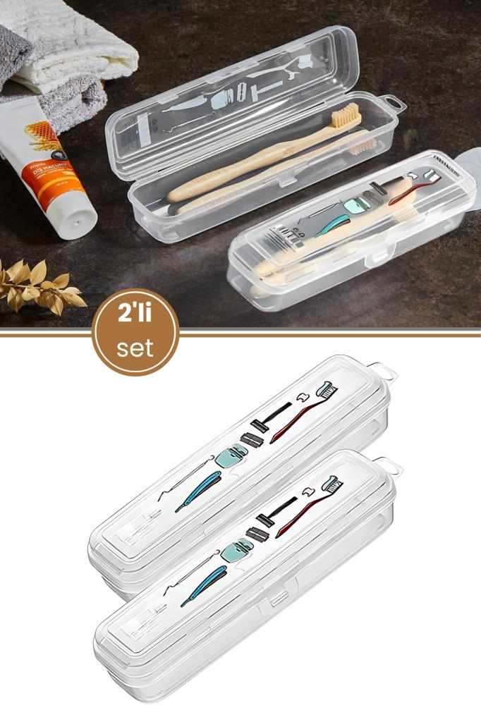 2’li Diş ve Tıraş Bakım Ürünleri Kutu Seti, Fırça Macun Traş Makyaj Aksesuar Seyahat Saklama Kabı