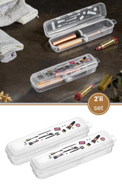 2’li Makyaj Aksesuar Kutusu Seti, Makyaj Takı Kozmetik Fırça Macun Tıraş Taşınabilir Saklama Kabı