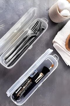 2’li Aksesuar Kutu Seti, Çatal Kaşık Bıçak Diş Fırçası Traş Bakım Makyaj Kalem Saklama Kabı BASKISIZ
