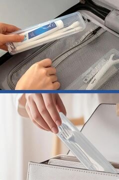 4’lü Aksesuar Kutu Seti, Çatal Kaşık Bıçak Diş Fırçası Traş Bakım Makyaj Kalem Saklama Kabı BASKISIZ