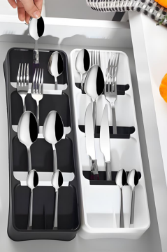 2 Adet 4 Bölmeli Kaşıklık, Çatal Kaşık Bıçak Kepçe Sofra Gereçleri Çekmece İçi Düzenleyici 2’li Set