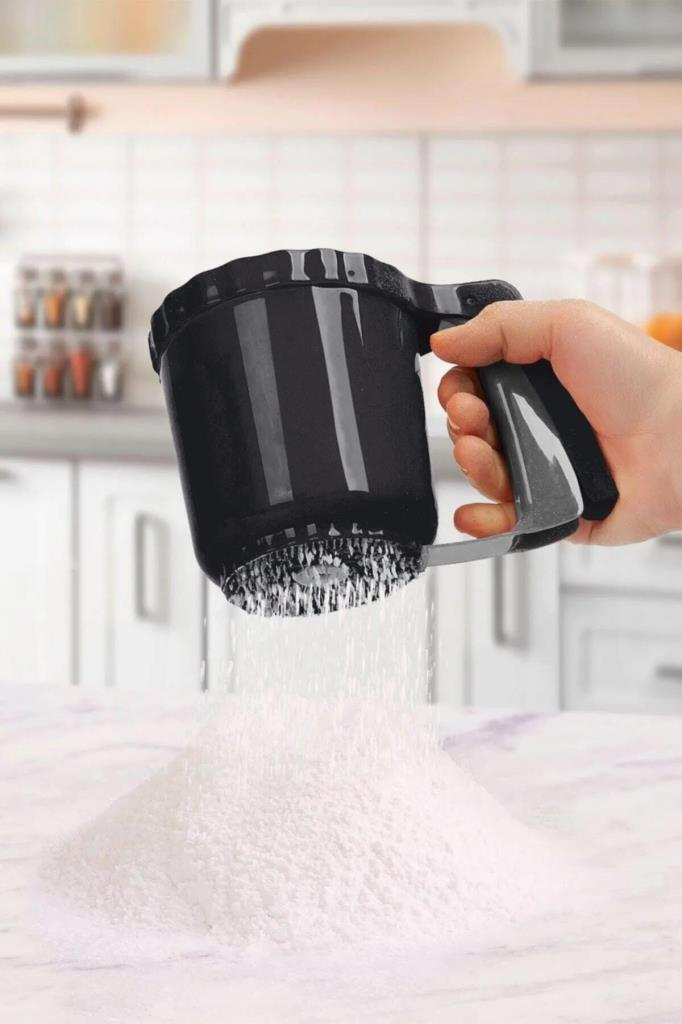 Flosoft Un Pudra Şekeri Kakao Eleği, Pratik Çok Amaçlı Hamur Kek Pasta Eleği Siyah