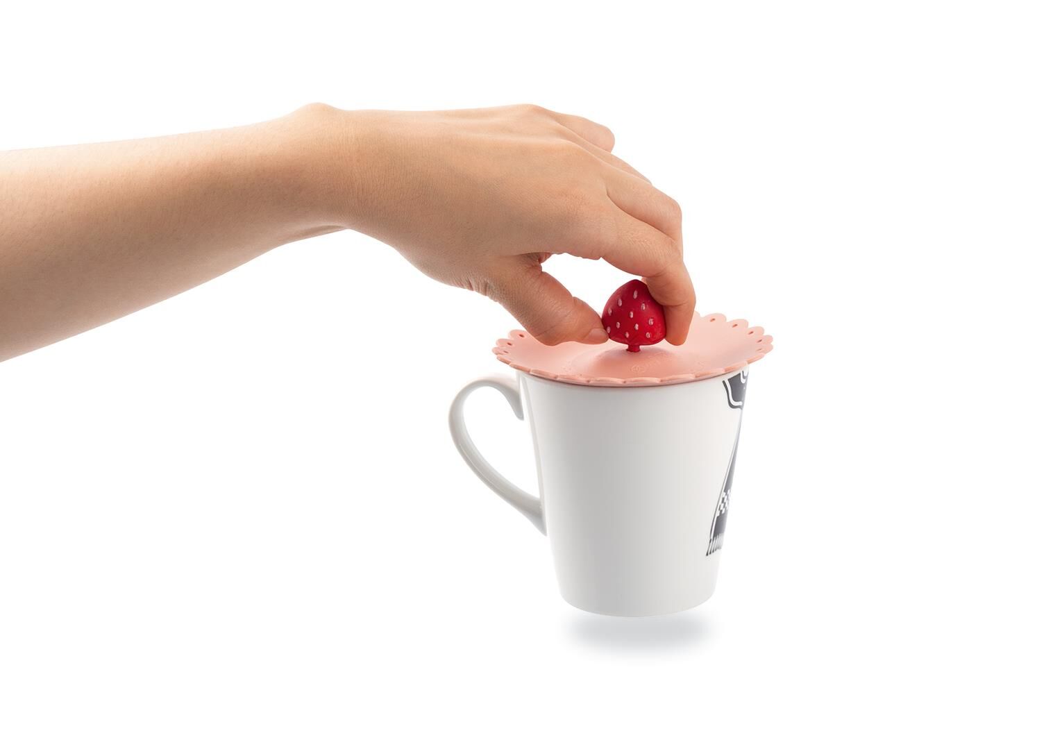 Toz Geçirmez Ve Isı Koruyucu Bardak Kapağı, Çilek Figürlü Silikon Bardak Kapağı Pembe