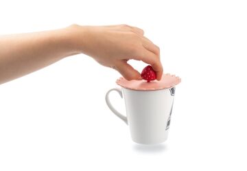 Toz Geçirmez Ve Isı Koruyucu Bardak Kapağı, Çilek Figürlü Silikon Bardak Kapağı Pembe