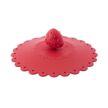 Toz Geçirmez Ve Isı Koruyucu Bardak Kapağı, Çilek Figürlü Silikon Bardak Kapağı Kırmızı