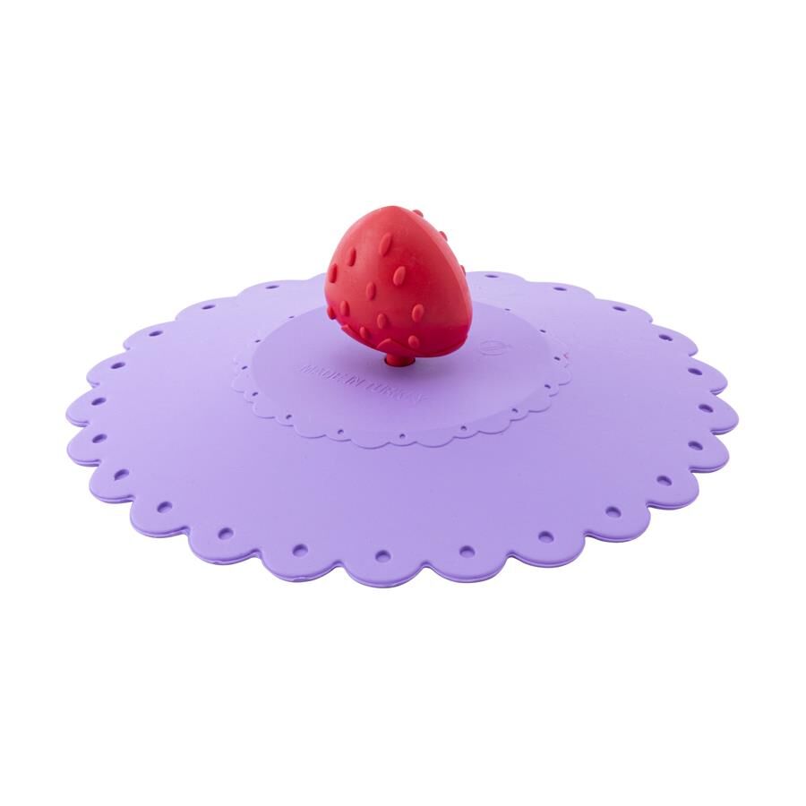 Toz Geçirmez Ve Isı Koruyucu Bardak Kapağı, Çilek Figürlü Silikon Bardak Kapağı LİLA