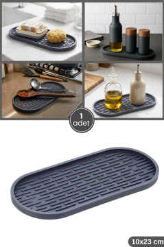 Silikon Tezgah Üstü Yağlık Altlığı Oval, Yağdanlık Sosluk Sabunluk Altlığı Kepçe Kaşık Matı 10x23cm