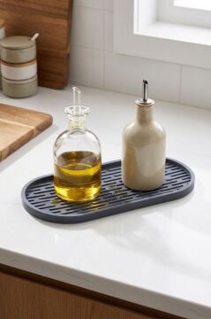 Silikon Tezgah Üstü Yağlık Altlığı Oval, Yağdanlık Sosluk Sabunluk Altlığı Kepçe Kaşık Matı 10x23cm