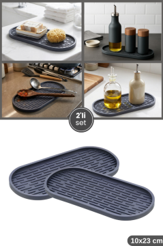 2 Adet Silikon Tezgah Üstü Altlık Oval, Yağdanlık Sosluk Sabunluk Altlığı Kepçe Kaşık Matı 2’li Set