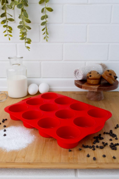 SİLİCOLİFE 12'Lİ SİLİNDİR MUFFİN KALIBI Kırmızı