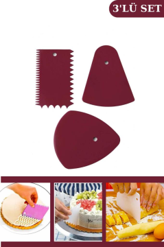 Silicolife Hamur Matı 40x50cm + Flosoft 3'lü Kazıyıcı Kesici + Un Şeker Eleği, 3’lü Kek Pasta Set