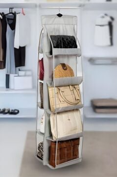 Çanta ve Ayakkabı Düzenleyici 10 Cepli, Dolap İçi Askılı Pencereli Çanta Cüzdan Ayakkabı Organizer