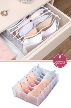 Sütyen Düzenleyici 8 Bölmeli, İç Çamaşırı Sütyen Çorap Katlanabilir Dolap ve Çekmece İçi Organizer
