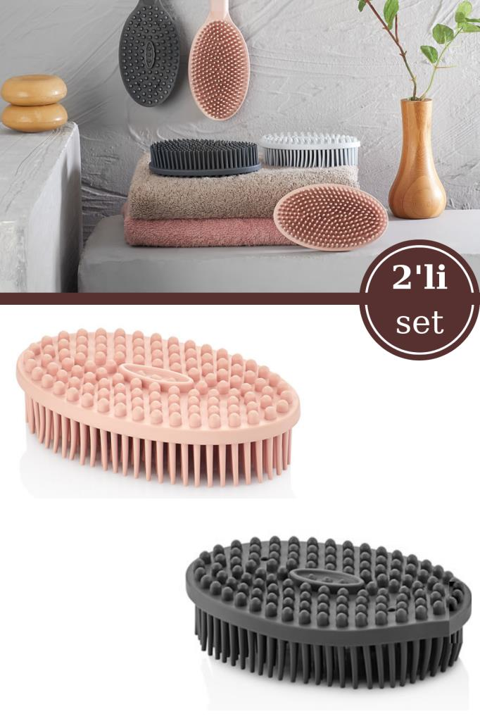 2 Adet Vücut Masaj Fırçası, Çift Taraflı Sırt Kese Banyo Duş Bebek Masaj Yumuşak Fırça Füme+Pembe