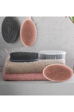 2 Adet Vücut Masaj Fırçası, Çift Taraflı Sırt Kese Banyo Duş Bebek Masaj Yumuşak Fırça Füme+Pembe