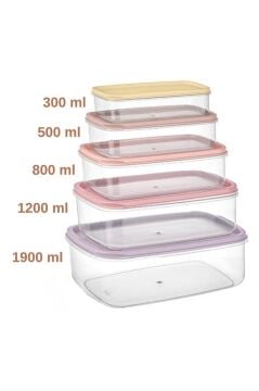 5’li İç içe Geçen Kapaklı Saklama Kabı Seti, Buzdolabı Piknik Ofis Pratik Saklama Kutusu 5’li Set
