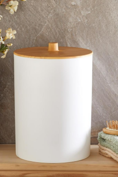 Flosoft Bambu Desenli Mutfak Banyo Çöp Kovası Beyaz