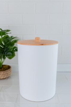 Flosoft Bambu Desenli Mutfak Banyo Çöp Kovası Beyaz