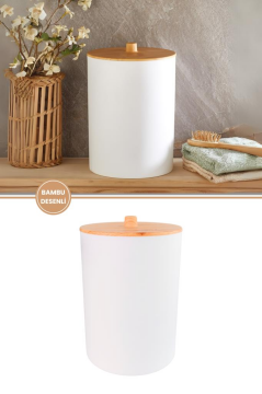 Flosoft Bambu Desenli Mutfak Banyo Çöp Kovası Beyaz