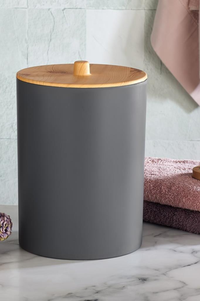 Flosoft Bambu Desenli Mutfak Banyo Çöp Kovası Gri