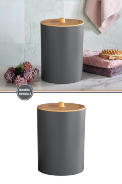 Flosoft Bambu Desenli Mutfak Banyo Çöp Kovası Gri