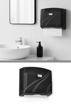 200’lü Z Katlamalı Kağıt Havluluk Dispanseri Siyah, Banyo Mutfak Duvara Monte Havluluk (200 Yaprak)