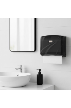 200’lü Z Katlamalı Kağıt Havluluk Dispanseri Siyah, Banyo Mutfak Duvara Monte Havluluk (200 Yaprak)