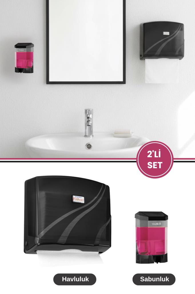 200’lü Z Katlamalı Kağıt Havluluk Dispanseri + Banyo Mutfak Duvara Monte Sıvı Sabunluk Siyah Seri