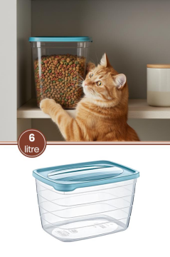 Evcil Hayvan Kuru Mama Saklama Kabı 6 Litre, Şeffaf Gövdeli Kedi Köpek Mama Kutusu BPA İçermez