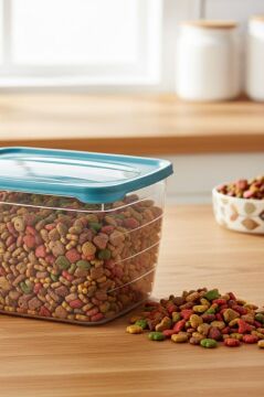 Evcil Hayvan Kuru Mama Saklama Kabı 6 Litre, Şeffaf Gövdeli Kedi Köpek Mama Kutusu BPA İçermez