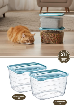 2’li Evcil Hayvan Mama ve Kum Kovası Seti, Kapaklı Kedi Köpek Mama ve Kum Saklama Kabı Kutusu 6lt