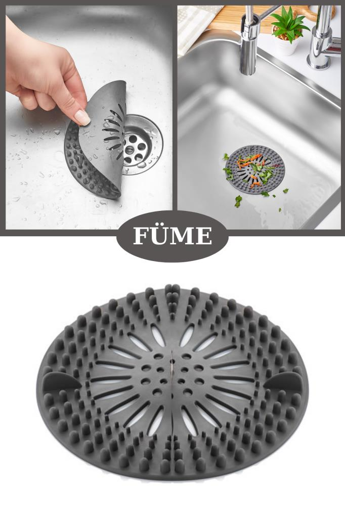 Flosoft Süzgeçli Lavabo Banyo Küvet Tıkacı, Yuvarlak Evye Küvet Banyo Gider Kapağı Füme