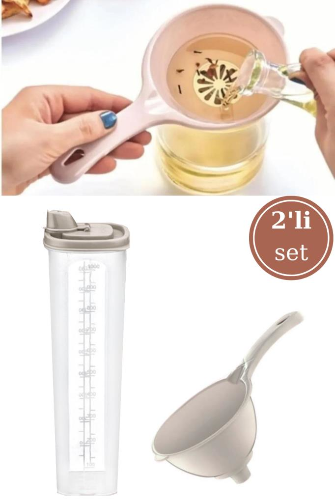 Flora Yağlık Sosluk Şişesi Yağdanlık 1000ml ve İnce Elekli Yağ Süzgeci 2’li Seti