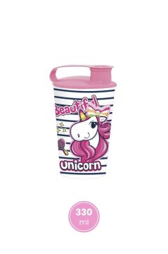 2'li Unicorn Çocuk Meşrubat Bardak Seti, Pipetli Kapaklı Su Süt Meyve Suyu Bardağı 330 ml 2’li Set