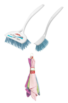 Flora 3’lü Temizlik Seti, F367 Bulaşık Fırçası + F388 Lavabo Küvet Fırçası + F222 Mikrofiber Bez Seti