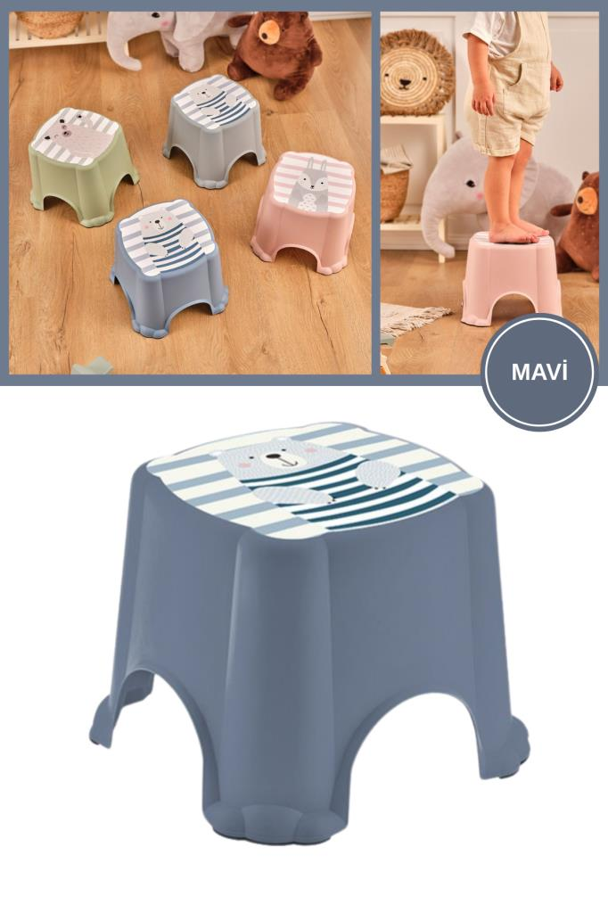 Flosoft Kaydırmaz Çocuk Taburesi, Figürlü Çocuk Banyo Lavabo Klozet Taburesi Mavi