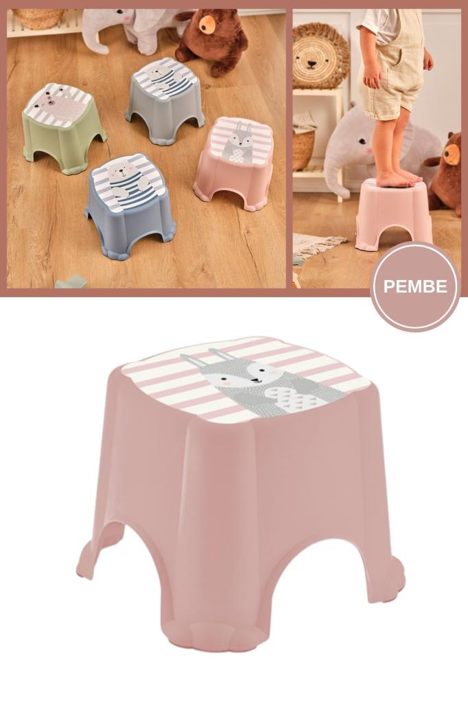 Flosoft Kaydırmaz Çocuk Taburesi, Figürlü Çocuk Banyo Lavabo Klozet Taburesi Pembe