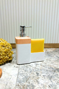 Bambu Desenli Süngerli Mutfak Sabunluğu & Bulaşık Deterjanlığı, Akrilik Sıvı Sabun Deterjan Şişesi Sünger Hazneli