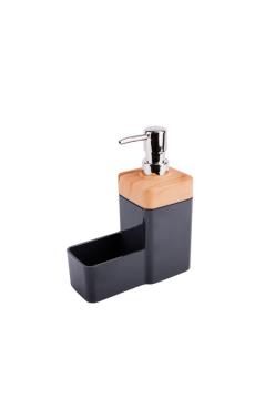 Bambu Desenli Süngerli Mutfak Sabunluğu & Bulaşık Deterjanlığı, Akrilik Sıvı Sabun Deterjan Şişesi Sünger Hazneli Füme