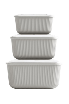 Flora 3’lü Erzak Gıda Saklama Kabı, Buzdolabı Düzenleyici Organizer 3’lü Set (600ml,1100ml,1800ml) Krem