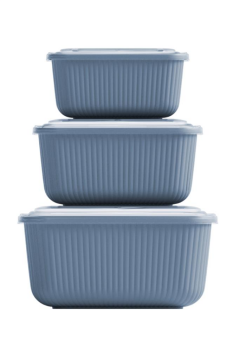 Flora 3’lü Erzak Gıda Saklama Kabı, Buzdolabı Düzenleyici Organizer 3’lü Set (600ml,1100ml,1800ml) Mavi