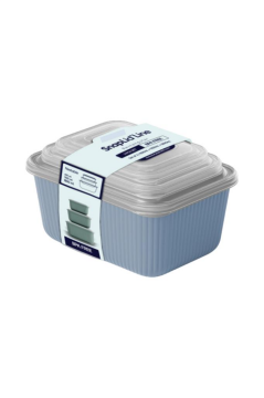 Flora 3’lü Erzak Gıda Saklama Kabı, Buzdolabı Düzenleyici Organizer 3’lü Set (600ml,1100ml,1800ml) Mavi