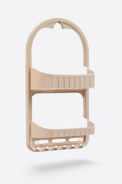 Flosoft 2 Raflı Şampuanlık, Asılabilir Vantuzlu Banyo Duş Şampuan Sabun Kozmetik Düzenleyici Beyaz Kahve